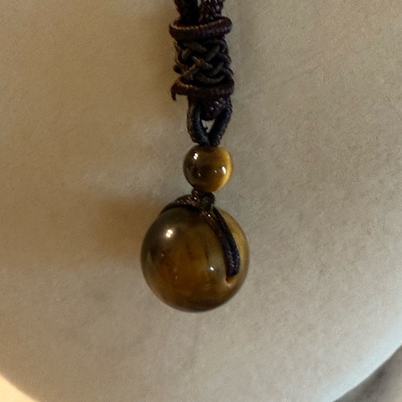 NWOT Round Natural Tiger Eye Stone Adjustable Necklace & Bracelet 8m 2 Piece Set - Picture 9 of 11